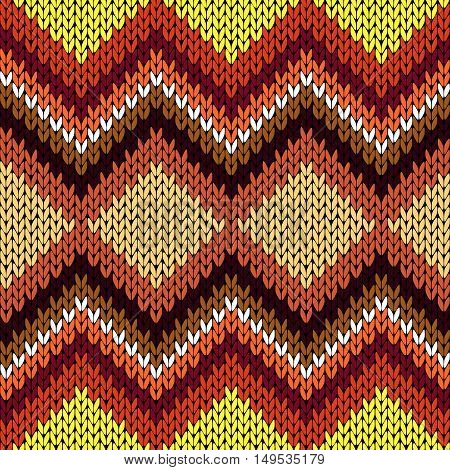 Knitting Seamless Zigzag Pattern In Warm Hues