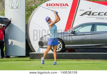 CHONBURI - FEBRUARY 28 : Lexi Thompson of USA champion of Honda LPGA Thailand 2016 at Siam Country Club Pattaya Old Course on February 28 2016 in Chonburi Thailand.