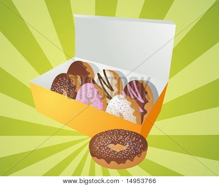 Caja de ilustración de donuts surtidos en explosión radial