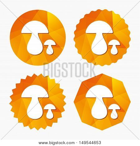 Mushroom sign icon. Boletus mushroom symbol. Triangular low poly buttons with flat icon. Vector