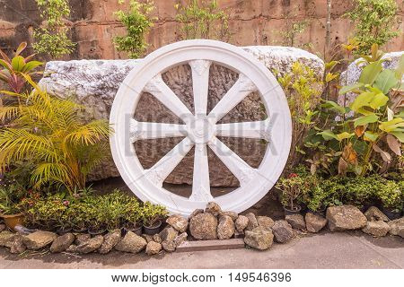 Marble Thammachak (Wheel of Dhamma) symbol of Buddhism Phuket Thailand