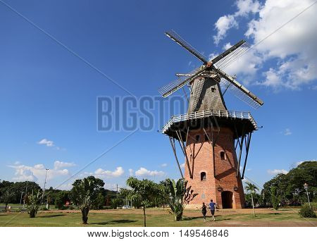 Windmill in a sunny day in Holambra Brazil.
