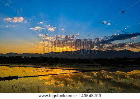 Sunset color yellow sky bluesky orange view ligth nature