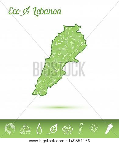 Lebanon Eco Map Filled With Green Pattern. Green Counrty Map With Ecology Concept Design Elements. V