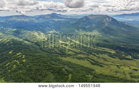 Kronotsky Nature Reserve on Kamchatka Peninsula. View from the helicopter.