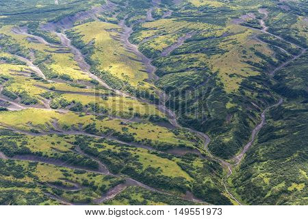 Kronotsky Nature Reserve on Kamchatka Peninsula. View from the helicopter.