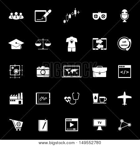 Online working icons on black background stock vector