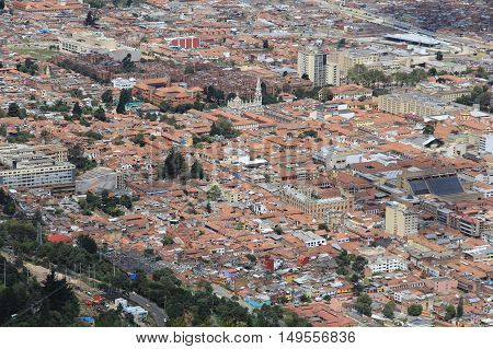 Cityscape of the city of Bogota Colombia taken from the top of Cerro de Monserrate