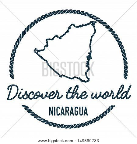 Nicaragua Map Outline. Vintage Discover The World Rubber Stamp With Nicaragua Map. Hipster Style Nau