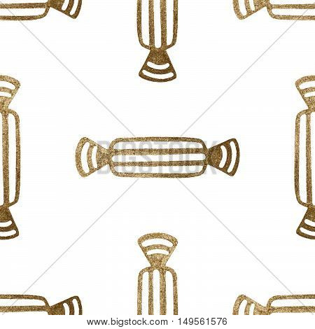 Gold hand drawn seamless pattern. Candy abstract vector background.