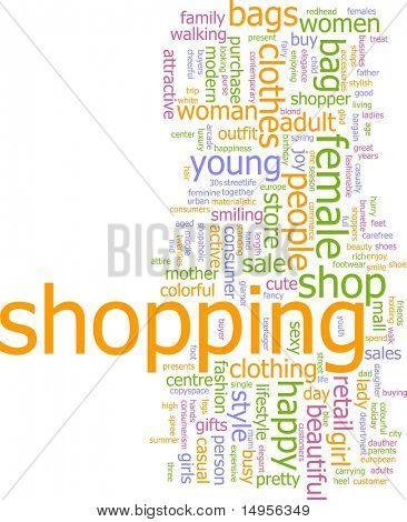 Word cloud käsite kuvitus kuluttaja ostoksilla