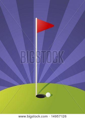 Golf illustration med hul flag på greens