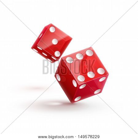 Illustartion of casino rulette red dice cube isolated on white