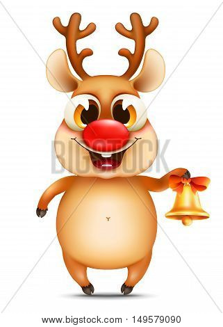funny cartoon christmas reindeer with golden bells