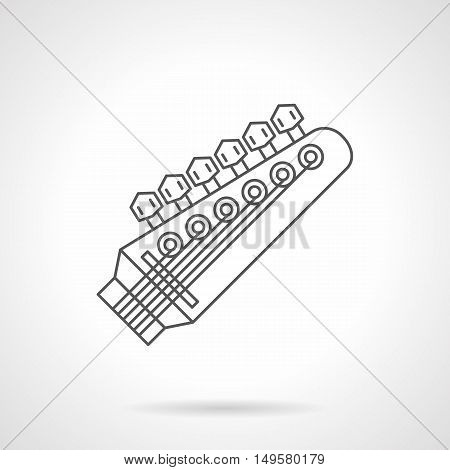 Symbol of headstock with six pegs. Guitar parts and equipment. Musical instruments store. Black flat line vector icon.