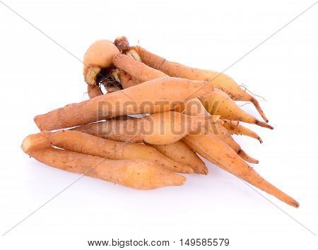 Closeup Finger Root on white background. food