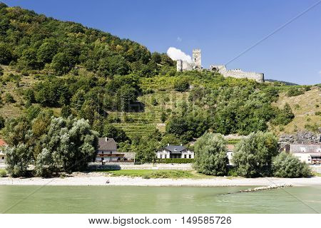 Ruin of the Hinterhaus Castle seen from the Danube River near Spitz Austria