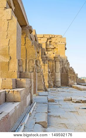 The remains of the Hypostyle Hall in Kom Ombo Temple in Egypt.