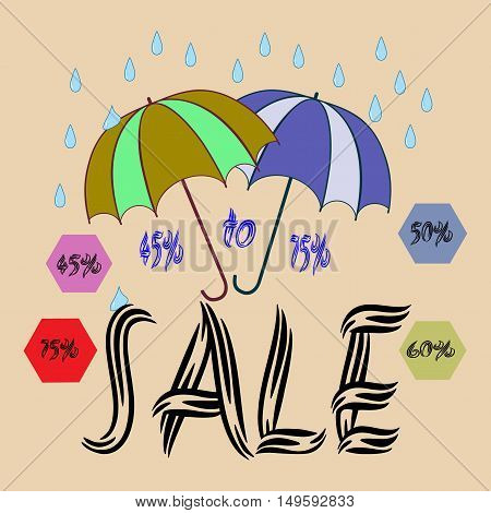 Sale umbrella sign. Symbol seasonal discount with qoute sale. Label decrease price. Design element. Vector illustration.