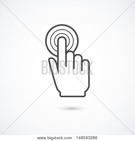 Cursor hand icon with shadow on white background.