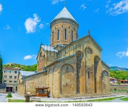 The medieval stone building of Samtavro Transfiguration Orthodox Church and Nunnery of St Nino located in Mtskheta Georgia.