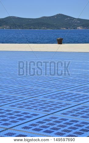 Zadar Croatia - June 18th 2016. The Monument to the Sun in Zadar Croatia a 22m circular installation representing the sun which is also a giant solar panel. Located on zadar's waterfont.