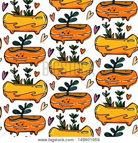 Succulents cacti plant vector seamless pattern. Botanical hot bright line floral fabric print. Home garden cartoon cactuses for wallpaper curtain tablecloth coloring page.