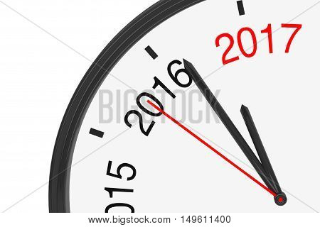 The Year 2017 is Approaching. 2017 Sign with a Clock on a white background. 3d Rendering