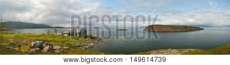 Panorama. Islands in the North lake. Islands Caltor at Norilsk lake Keta.