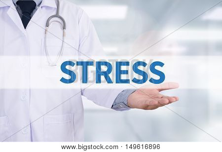 STRESS Medicine doctor hand working doctor work hard top view