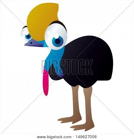 cute vector comic cartoon Bird. Cool colorful Cassowary