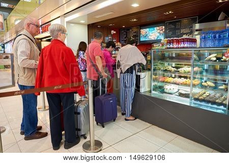 HONG KONG - CIRCA SEPTEMBER, 2016:  McCafe in Hong Kong International Airport. McCafe is a coffee-house-style food and drink chain, owned by McDonald's.