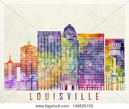 Louisville landmarks in artistic abstrack watercolor poster
