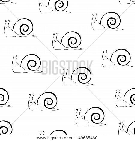 Snail sketch seamless pattern. Snail outline on white background  with snails.