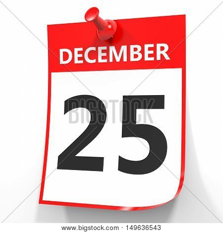 December 25. Calendar On White Background.