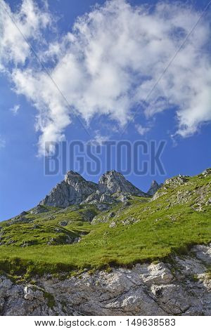 The alpine scenery along the Mangrt Road on Mangrt mountain the third highest peak in Slovenia. The 12km road built by the Italian army in 1938 is the highest road in Slovenia.