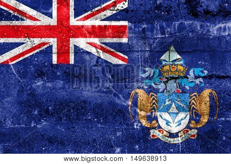 Flag Of Tristan Da Cunha (part Of Saint Helena, Ascension And Tristan Da Cunha), Painted On Dirty Wa