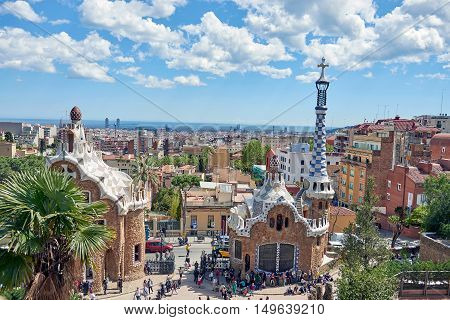 Images of famous Park Guell in Barcelona, Spain