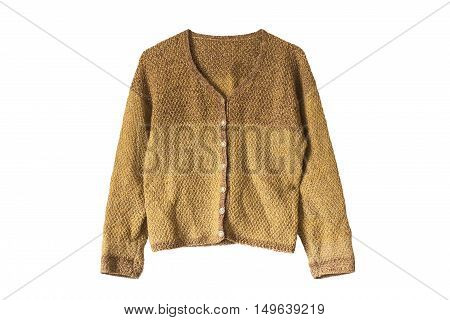 Yellow knitted cardigan isolated over white background