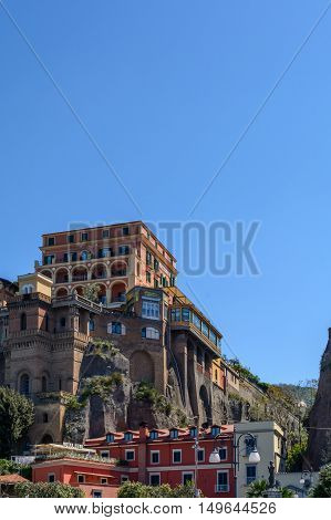 Sorrento, Italy - June 11: Historic Buildings At Port On June 11, 2016 In Sorrento, Italy. Sorrento