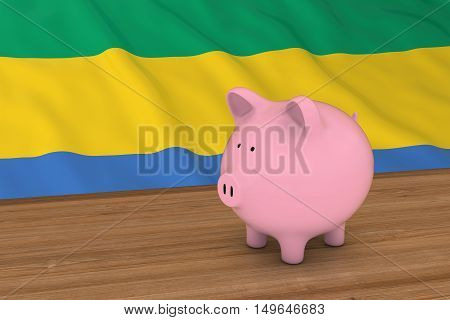 Gabon Finance Concept - Piggybank In Front Of Gabonese Flag 3D Illustration