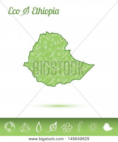 Ethiopia Eco Map Filled With Green Pattern. Green Counrty Map With Ecology Concept Design Elements.