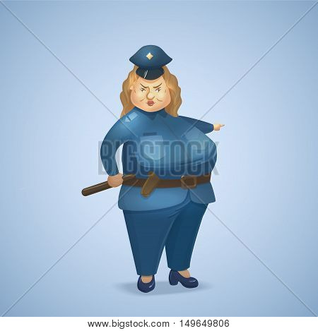 Policewoman in uniform. Cartoon police officer character. Vector illustration