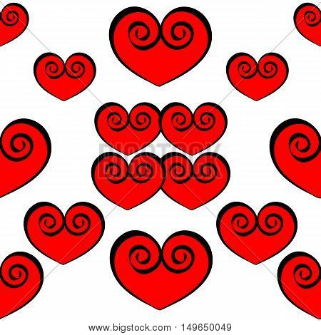 Red hearts seamless pattern on white background.