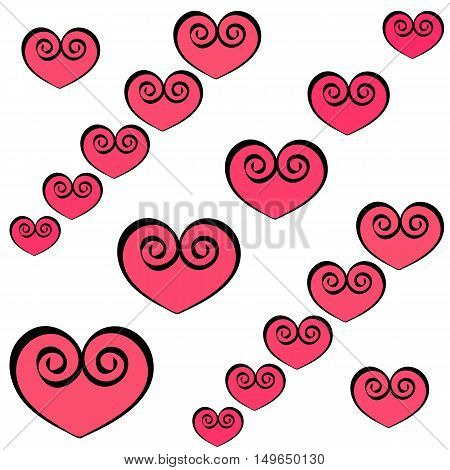 Pink swirl hearts on white background. Seamless pattern
