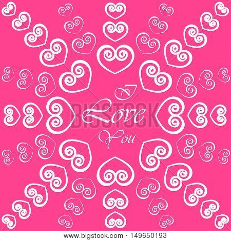Seamless valentine pattern with hearts and inscription: I love you . Vector illustration.