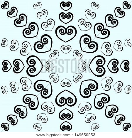 Seamless valentine pattern with swirly hearts . Vector illustration.