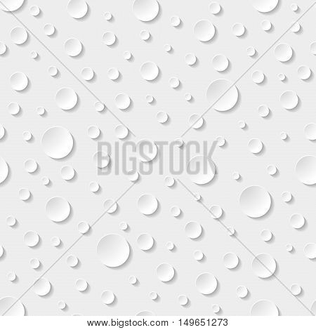 Abstract geometric 3D seamless pattern with white circles and long shadow. Monochrome drop vector ornament .