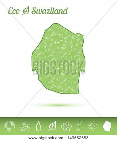 Swaziland Eco Map Filled With Green Pattern. Green Counrty Map With Ecology Concept Design Elements.