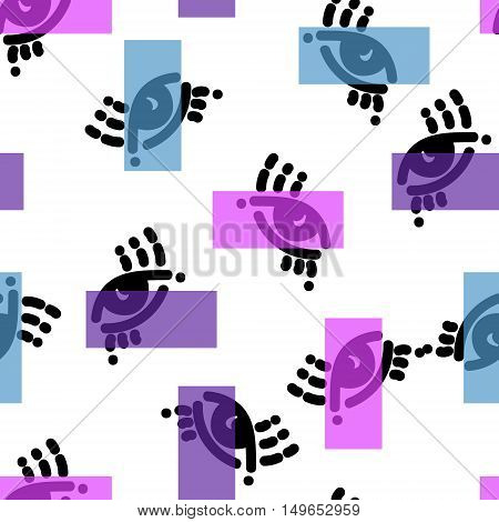 Seamless pattern in the style of psychedelic eyes. With colorful rectangles .The pattern for the fabric cover, the book.